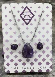 Amelia Rue Pear Shaped Natural Amethyst Necklace and Earrings Set
