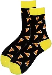 [Generic] Womens Smiley Happy Pizza Fun Novelty Socks One Size UK 4-7 EU 36-40, Black, 4.5-8 US
