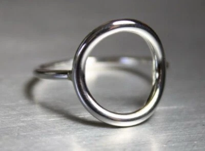 NEW Unisex Geometric Open Circle Karma Ring, White Gold Plated .925, Adjustable