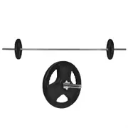 28kg Rubber Coated Ez Grip Cast Iron Weight Plate + 198cm Barbell Bar Weight Set