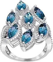 Blue London Blue Topaz 7.96 Ct Marquise 925 Sterling Silver Cluster Rings For Women | Gemstones Ring Set For Womens | Beautiful Jewellery Present For Girls By Orchid Jewelry