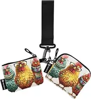[XYMZR] Mini Zip Around Wristlet keychain Wallet Chickens Glasses Scarf for Women Personalized Pattern Detachable Dual Pouch Wristlet Portable Wallet Phone Coin Purse, Multi-colored, One Size