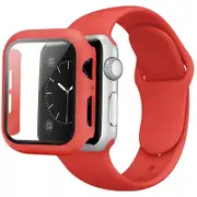 Silicone Sports Watch Band Strap + Case Set - For Apple iWatch 45mm (Red)