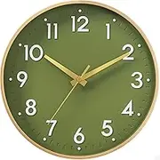 cicininc Wall Clock Green-Silent Wall Clocks Battery Operated 10 Inch-Modern Non Ticking Analog Clock Decorative for Kitchen Office Bathroom Bedroom(Gold)