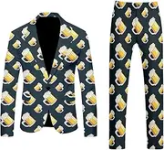 xoxingysm Mens 2 Piece Suits Funny Graphic One Button Blazer Jacket Pants Set Oktoberfest Beer Printed Carnival Party Suit