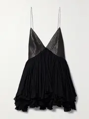 [KHAITE] KHAITE - Anita Open-back Leather And Gathered Silk-georgette Top - Black - US2 US 2 Black