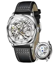 Skeleton Watches for Men Mechanical Automatic Self Winding Luxury Dress White...