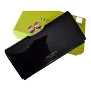 Ted Baker Black Patent Leather Clutch Gold Kiss Lock Bag Purse