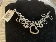 Valentine Beautiful One Of Kind Nine West Silver Heart Charm Bracelet. New