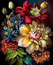 Jozutoyz Paint by Numbers Adult Flowers, Paint by Numbers Adult with 3 Brushes, Acrylic Paint, Canvas as a Gift and Wall Decoration, 40 x 50 cm (Without Frame)