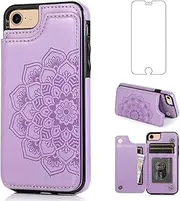 Asuwish Phone Case for iPhone 7/8/SE 2020/2022 with Screen Protector and Wallet Cover Card Holder Stand Cell iPhone7 iPhone8 7s 8s i SE2020 SE2022 2/2nd/3/3rd Generation SE2 SE3 Women Men Purple