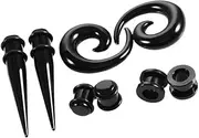 [Prettyia] Acrylic Ear Gauge Stretching Kit Tapers Plugs Acrylic Tunnels Gauges Expander 12G-00G Jewelry 8 Pieces Set - Black, 8mm