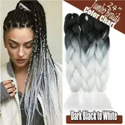 62cm Synthetic Gradient Coloured Braiding Hair Extensions - Dark Black&White