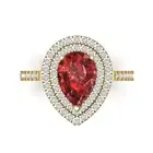 2.5Ct Pear Cut Natural Garnet Solid Gold Halo Engagement Promise Statement Ring