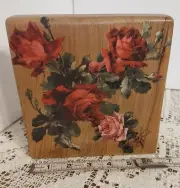 Handcrafted Wooden Shelf Sitter 7"x7"x1.5" Floral Transfers