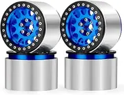 4Pcs 2.2" Beadlock Wheels - 45mm CNC Wider Wheel Rims for 1/10 RC Crawlers Axial Wraith RR10 SCX10 Capra 90046 90048 D90 CC01 TRX4 TRX6 Redcat Gen8,Blue