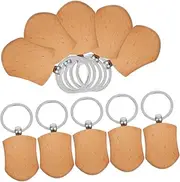 jojofuny 10pcs Wooden Shield Keychain for DIY Crafts Unfinished Wood Blanks for Engraving Personal Flair and Key Tags for Keys Bags and Pet Tags