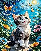 Zythron Cat Paint by Numbers Kit for Adults Canvas Cats Butterfly Adult Paint by Number Kits for Beginner DIY Easy Cat Oil Painting Adults' Paint-by-Number Kits 16x20 Inch