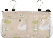 Amooorous Bedside Caddy Organizer Bag With Organizer Pockets for Dorm, Bunk, Loft, Hospital Bed Cartoon Cute Noble White Swan