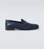 [Manolo Blahnik] Manolo Blahnik Padstow raffia and leather penny loafers AU 7.5 blue