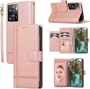 [YocoverTech] for Oppo A96 4G Case,for Oppo A96 4G Wallet Case[5 Card Slots+a Pocket+Mirror] PU Leather Folio Flip Magnetic Cover-Rose Gold