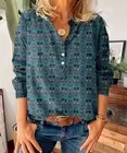 La Mode Gray & Teal Abstract Button-Front V-Neck Top Size Small