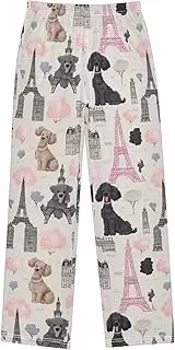 [ZZXXB] Poodle Eiffel Tower Boys Long Pants Soft Trousers Elastic Waist Kids Lounge Bottoms with Pockets S-XL