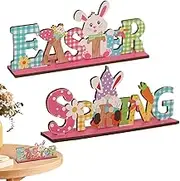 Bunny Easter Sign for Table | Spring Wooden Sign Tiered Tray Decor - 2X Desk Decor Table Centerpieces, Easter Decorations for Home Party Mantle Shelf Holiday