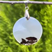 Sterling silver scenic dendritic agate round tree pendant