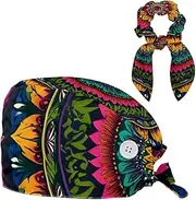 [CWAGFEQZ] Scrub Caps Women,Scrub Hats Suitable for Women,Indian Mandala Bohemian Flower