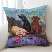 Cute Dog Art Lovely Labradors in the Flower Garden Cushion Cover