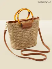 Sosandar Natural Raffia Tortoiseshell Hoop Bag With Cross-Body Strap (F93584) | $90