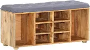 Storage Bench with 8 Compartments and Padded Seat, Entryway Bench for Living Room Bedroom Hall, 100 x 35 x 47 cm, Solid Mango Wood + Fabric