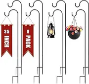 Shepherds Hooks for Outdoor 35Inch Garden Bird Feeder Pole with 2 Prongs Base Adjustable for Hanging Flower Basket Plant Pot Solar Lantern Light Wind Chime Hanger for Wedding Decor 8 Pack
