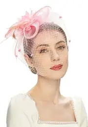 Fascinator Hats for Women Tea Party Headband Kentucky Derby One Size A-pink