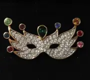 Swarovski Crystal Signed Swan Mask Mardi Gras Brooch Pin In Original Box