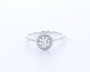 1.1CT Natural Diamond E/SI1 Round Cut 14K White Gold Four-Prong Halo Accent Ring