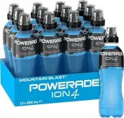 Powerade ION4 Mountain Blast Sports Drink Multipack Sipper Cap Bottles 12 x 600m