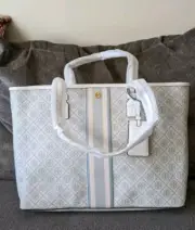 TORY BURCH T MONOGRAM COATED CANVAS TOTE BAG size Large