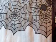 Halloween Spiderweb Tablecloth Black Netting + White Undercloth 60" x 72" NEW
