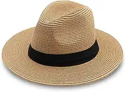 [VINGEYOKEY] Straw Hat for Women and Man Beach Hats Summer Sun Hat Panama Wide Brim Floppy Fedora Cap for Outdoor and Camping, Brown, One Size