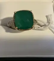 Sterling Silver 14k Cushion Cut Jade Designer Ring - Beautiful Sz 7 NWT