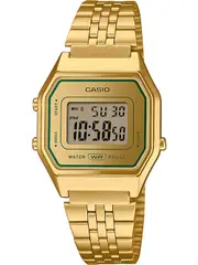 Casio Iconic Gent Gold Green LA680WEGV-9AEF Black Dial Gold Stainless Steel Womens Watch