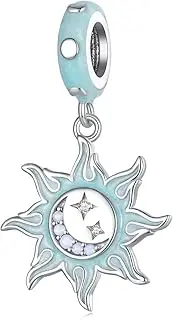[Teleye] Sun And Moon Pendant Charm 925 Sterling Silver Charm Fits For Pandora Bracelet Necklace,BSC855, Cubic Zirconia, Created Cubic Zirconia