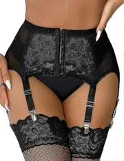 Women's Garter Belt Plus Size Lace Garter And 6 Metal Clips Adjustable Underwear Garter Suspenders U-kfndaw Black 5XL