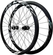 Road Bike Wheelset 700C Road Wheelset Disc Brake Thru Axle Double Wall Aluminum Alloy Rims 24H Hub for 8-12 Speed Cassette Bike Wheels ，2108g(Black)