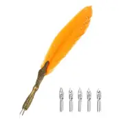 24.5cm/9.6" Calligraphy Feather Quill Pen for Calligraphy, Orange Yellow