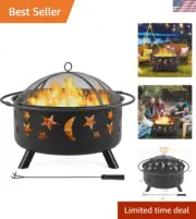 Fire Pit Iron 30in Outdoor Fireplace with Spark Screen Poker for Patio Garden