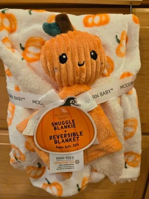 NWT Modern Baby Snuggle Blankie + Reversible Blanket 30 X 36 Halloween Pumpkin