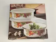 Vintage Fruit 6 Pc Mixing Bowl Nesting Set Stainless Steel Plastic Lids NIB